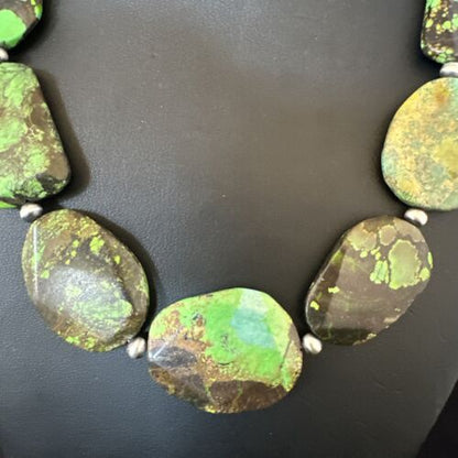 Navajo Green Turquoise Chunky Necklace | Sterling Silver | 19" | Authentic Native American Handmade | 15427