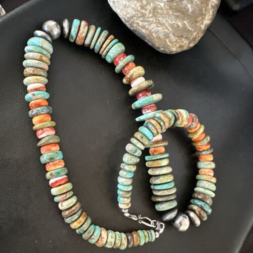 Royston Turquoise Spiny Graduated Navajo Pearls Necklace | Sterling Silver | Authentic Native American | 25" | 17003