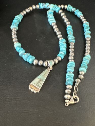 Navajo Kingman Turquoise Pendant Necklace | Sterling Silver | Native American Handmade | 14833