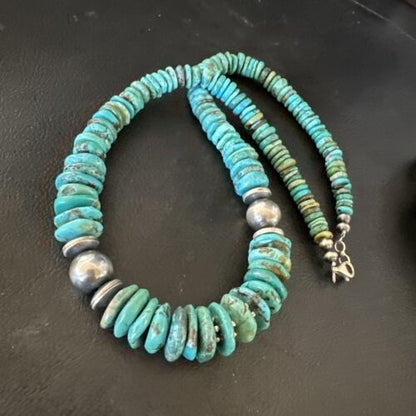 Authentic Native American Navajo Graduated Turquoise Bead Necklace | Sterling Silver | 18" | 17510