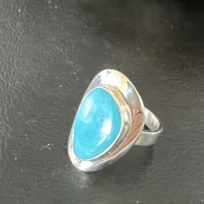 Navajo Blue Kingman Turquoise Ring | Sterling Silver | Sz 8 | Authentic Native American Handmade | 16588