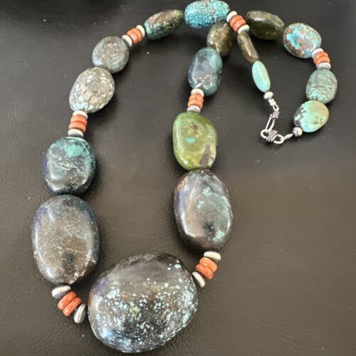 XXL Men's Chunky Spiderweb Turquoise Necklace | Navajo Sterling Silver | 21" | 16237