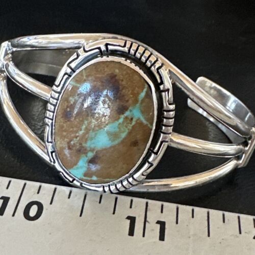Navajo Green Boulder Turquoise Cuff Bracelet | Sterling Silver | Authentic Native American Handmade | 16244