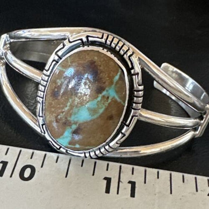 Navajo Green Boulder Turquoise Cuff Bracelet | Sterling Silver | Authentic Native American Handmade | 16244