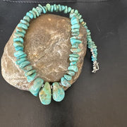Navajo Green Royston Turquoise Bead Necklace | Sterling Silver Pearls | 16" | Authentic Native American Handmade | 15992