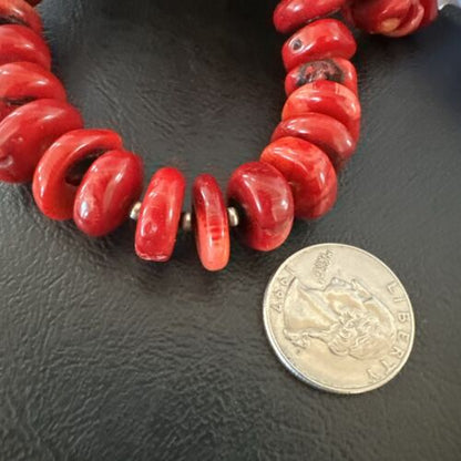 Navajo Pearl Bamboo Coral Necklace | Sterling Silver | 22" | Authentic Native American Handmade | 13915