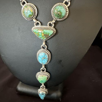 Navajo Lariat Necklace | Rare Blue Green Sonoran Gold Turquoise | 15459