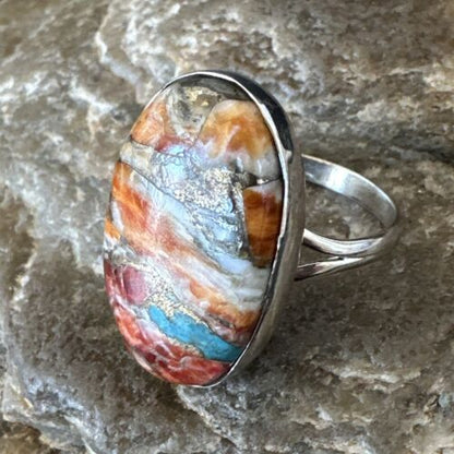 Navajo Turquoise Spiny Oyster Ring | Sterling Silver | Sz 8 | Authentic Native American Handmade | 16615 - Masha USA