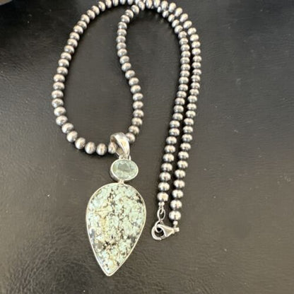 Navajo Dry Creek Turquoise Topaz Pendant Necklace | Sterling Silver | Authentic Native American Handmade | 16443
