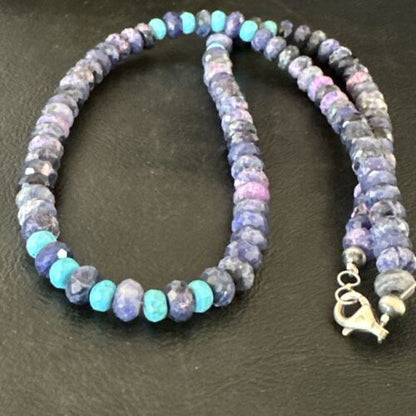 Navajo Faceted Purple Sugilite Turquoise Bead Necklace | Sterling Silver | 20" | 16453