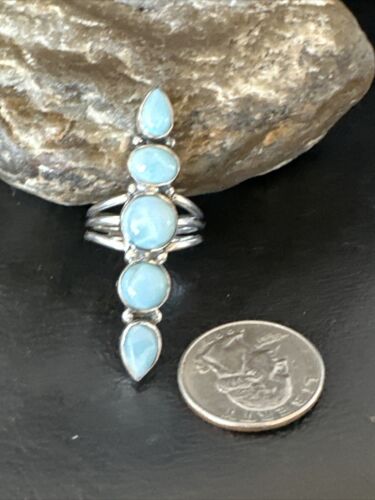 Navajo Blue Larimar Cluster Ring | Authentic Native American Sterling Silver | Multi-Stone | Sz 8.5 | 16159