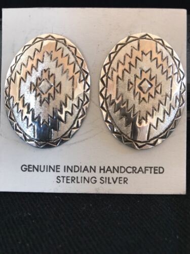 Native American Handmade Oval Earrings | Stamped Sterling Silver | 3743