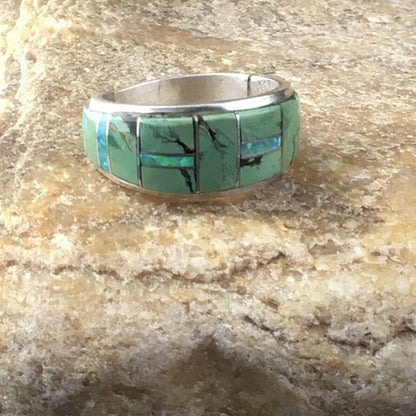 Navajo Multicolor Opal Turquoise Inlay Ring | Sterling Silver | Sz 11 | Authentic Native American Handmade | 10100