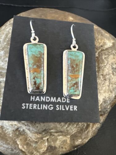 Navajo Blue Turquoise Dangle Earrings | Sterling Silver | Authentic Native American Handmade | 16507