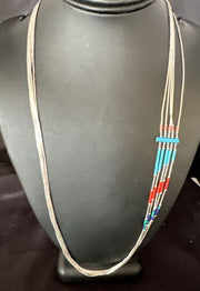 Multi-Color Liquid Silver Heishi 5-Strand Necklace | Sterling Tubes | 25" | 15055