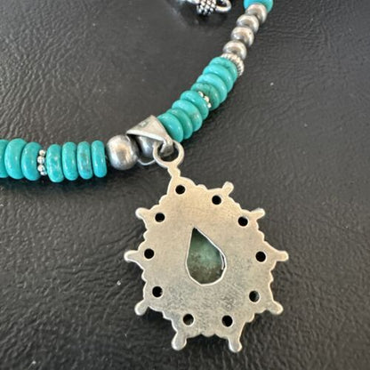 Navajo Blue Turquoise Cluster Pendant Necklace | Sterling Silver | Native American Handmade | 15815