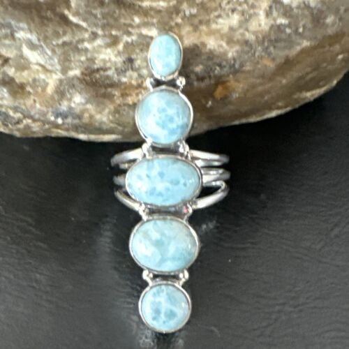 Navajo Blue Larimar Multi-Stone Ring | Authentic Native American Sterling Silver | Multi-Stone | Sz 8.5 | 16006