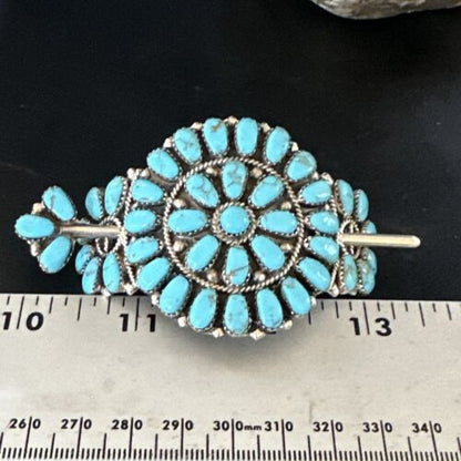 Navajo Blue Turquoise Multi-Stone Hair Barrette | Sterling Silver | 3" | Authentic Native American Handmade | 15206