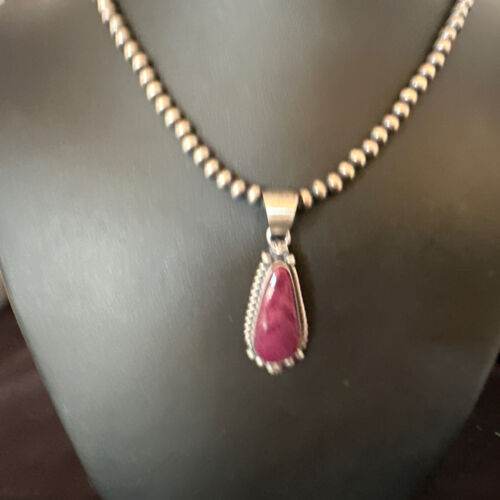 Navajo Purple Spiny Oyster Pendant with Pearls | Sterling Silver Necklace | Authentic Native American Handmade | 16059