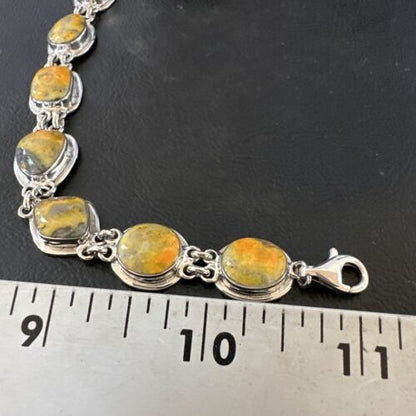Navajo Bumblebee Jasper Link Bracelet | Sterling Silver | 8" | Authentic Native American Handmade | 16375