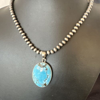 Men's Navajo Blue Spiderweb Turquoise Pendant Necklace | Sterling Silver | Authentic Native American Handmade | 16300