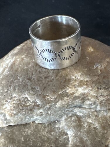 Navajo Stamped Wide Band Ring | Sterling Silver | Sz 7 | Authentic Native American Handmade | 14999 - Masha USA