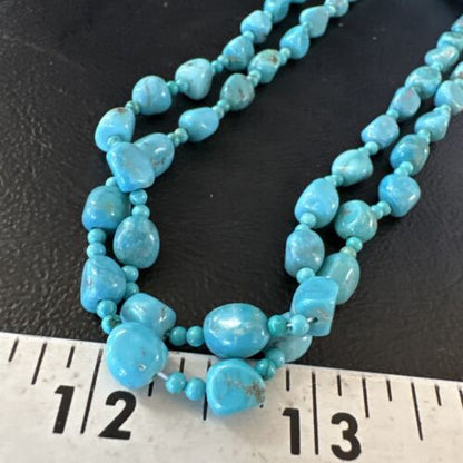 Navajo Blue Nugget Turquoise Necklace | 2 Strand | Sterling Silver | 20" | Authentic Native American Handmade | 15342