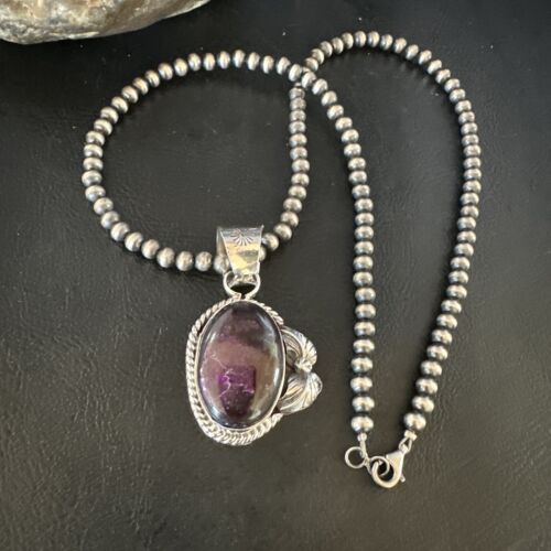 Navajo Pearls Purple Sugilite Pendant Necklace | Sterling Silver Beads | Authentic Native American Handmade | 15411