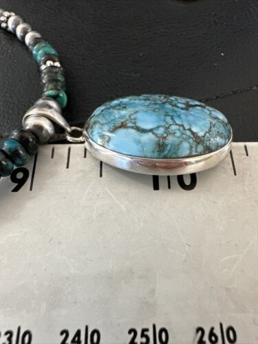 Men's Spiderweb Turquoise Pendant | Navajo Pearls Sterling Silver Necklace | Authentic Native American Handmade | 17301