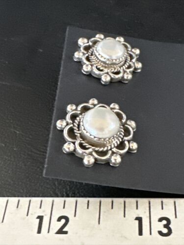 Navajo White Pearl Post Stud Earrings | Sterling Silver | Authentic Native American Handmade | 15329