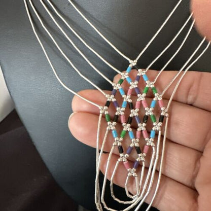 Crisscross Multi-Color Heishi Necklace | 5 Strand Liquid Sterling Silver | 22" | 15883