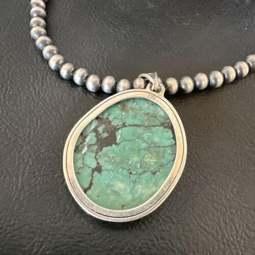 Men's Navajo Blue Spiderweb Turquoise Pendant Necklace | Sterling Silver | Native American Handmade | 16272