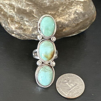 Navajo Blue Dry Creek Turquoise Multi-Stone Ring | Authentic Native American Sterling Silver | Sz 10 | 16732