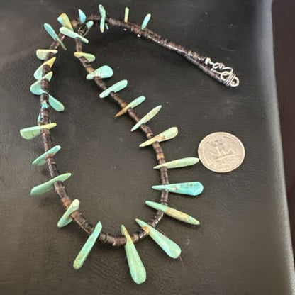 Navajo Green Turquoise Bone Bead Necklace | Sterling Silver | 20" | Authentic Native American Handmade | 17636