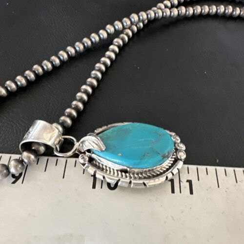 Men's Blue Kingman Turquoise Pendant Necklace | Navajo Pearls | Sterling Silver | 16019