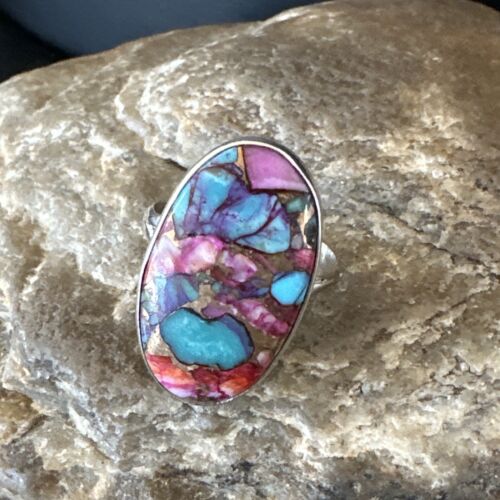 Navajo Turquoise Spiny Oyster Ring | Sterling Silver | Sz 8 | Authentic Native American Handmade | 16610