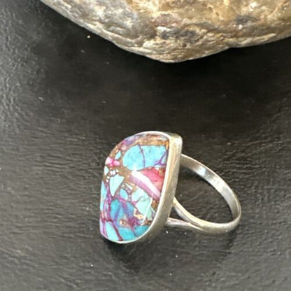 Navajo Blue Turquoise Purple Spiny Oyster Ring | Sterling Silver | Sz 8 | Authentic Native American Handmade | 16625