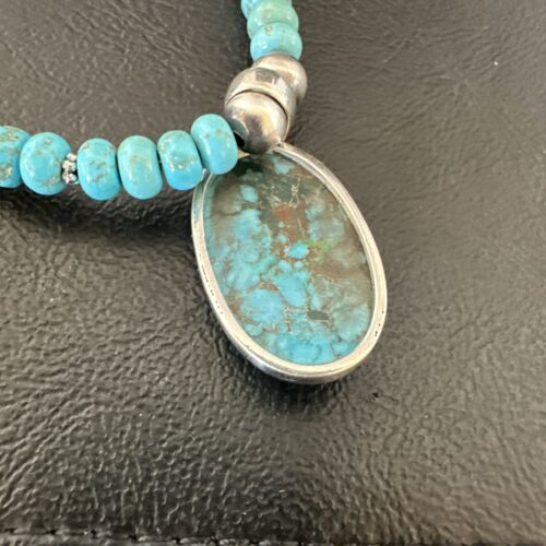 Navajo Men's Blue Spiderweb Turquoise Pendant Necklace | Sterling Silver | Authentic Native American Handmade | 17115 - Masha USA