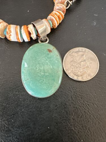 Navajo Green Turquoise Pendant | Sterling Silver | Authentic Native American Handmade | 17452