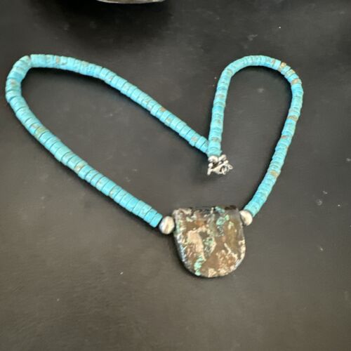 Navajo SpiderWeb Turquoise Heishi Pearls Necklace | Sterling Silver | 20" | Authentic Native American Handmade | 17095