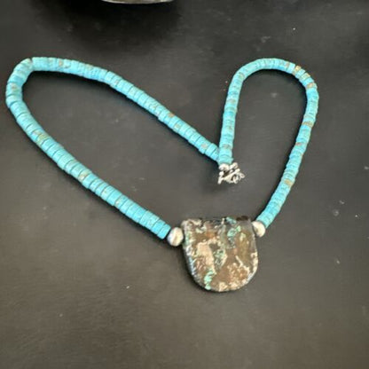 Navajo SpiderWeb Turquoise Heishi Pearls Necklace | Sterling Silver | 20" | Authentic Native American Handmade | 17095