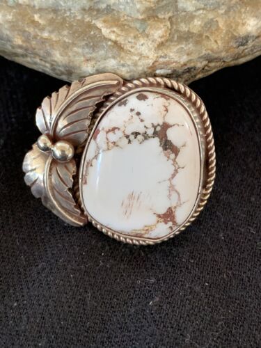 Southwestern Navajo White Buffalo Turquoise Ring | Sterling Silver | Sz 8.5 | 00317