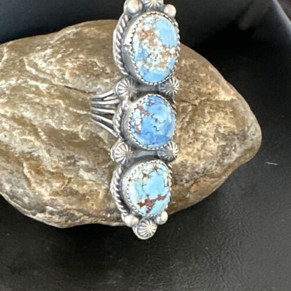 Navajo Green Sonoran Gold Turquoise Multi-Stone Ring | Authentic Native American Sterling Silver | Sz 8 | 16289