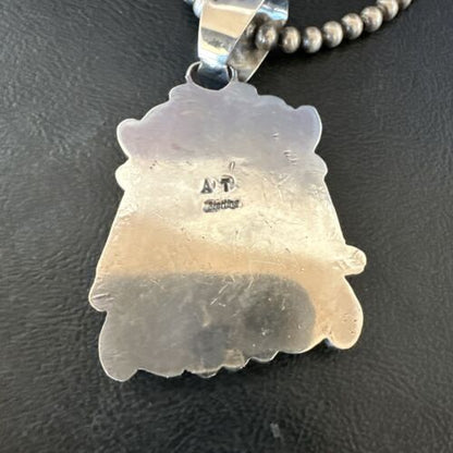 Navajo Men's Green Turquoise Necklace Pendant | Sterling Silver | Authentic Native American Handmade | 17529 - Masha USA