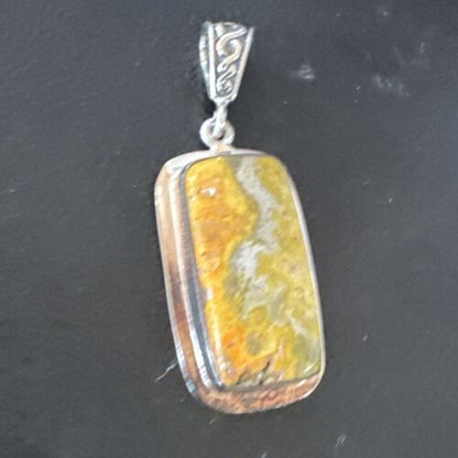 Navajo Bumblebee Jasper Pendant Necklace | Sterling Silver | Authentic Native American Handmade | 15964