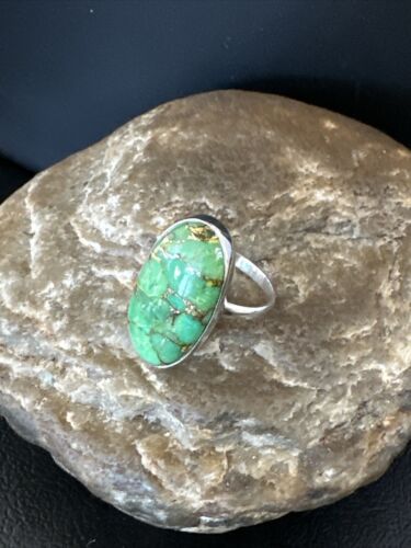Navajo Green Mojave Turquoise Ring | Sterling Silver | Sz 8 | Authentic Native American Handmade | 15590