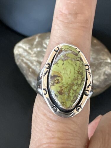 Navajo Green Gaspeite Ring | Sterling Silver | Sz 8 | Authentic Native American Handmade | 16398