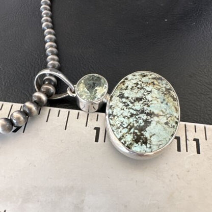 Navajo Dry Creek Turquoise Topaz Pendant Necklace | Sterling Silver | Authentic Native American Handmade | 16317