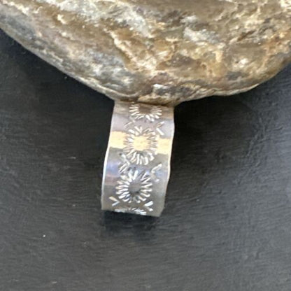 Men's Wide Band Navajo Stamped Ring | Sterling Silver | Sz 12 | Authentic Native American Handmade | 14981
