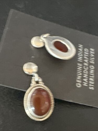Navajo Burgundy Carnelian Dangle Earrings | Sterling Silver | Authentic Native American Handmade | 14925